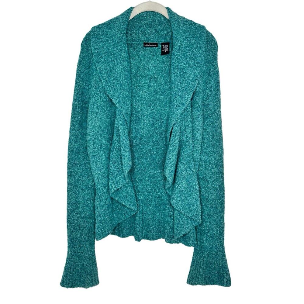 MODA INTERNATIONAL Seafoam Green Wool Blend Knit Shawl Collar Cardigan Size M